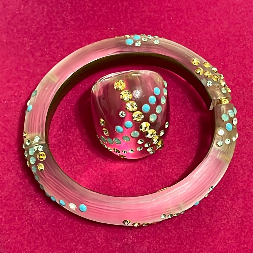 Alexis Bittar Lucite & Crystal ring and matching bracelet